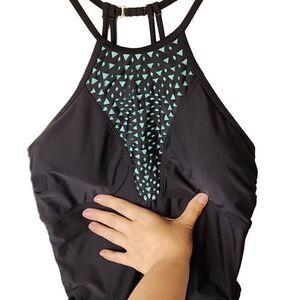 Catalina One Piece Swimsuit Women's Size 8-10 Cinched Sides Tassels Laser Cut Re